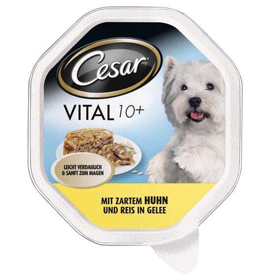 Cesar Hunde-Nassfutter Vital 10+ mit zartem Huhn und Reis in Gelee 150 g